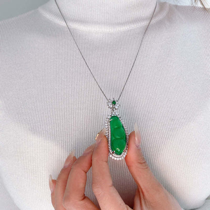 Buddha Stones Fortune Bean Cyan Jade Luck Necklace Pendant