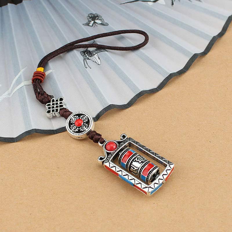 Buddha Stones Six True Words Prayer Wheel Rotation Knot Blessing Keychain Decoration