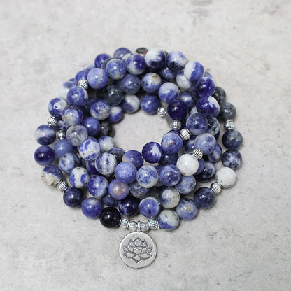 Buddha Stones Natural Blue Aventurine Lotus Peace Necklace Bracelet