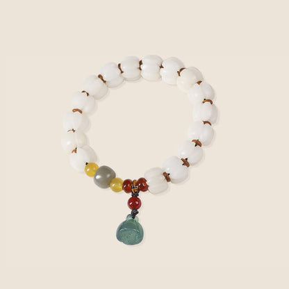 Buddha Stones Natural Bodhi Seed Red Agate Bodhi Calm Harmony Engraved Pumpkin Bead Lotus Bracelet