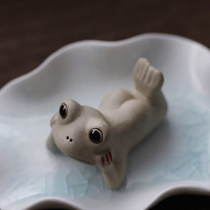 Buddha Stones Meditating Ceramic Small Frog Statue Decoration