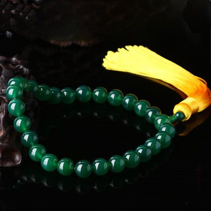 Buddha Stones Natural Green Agate Wrist Mala Power Tassels Pocket Mala Car Decoration