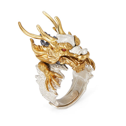 Buddha Stones 925 Sterling Silver Dragon Luck Success Protection Adjustable Ring Pendant