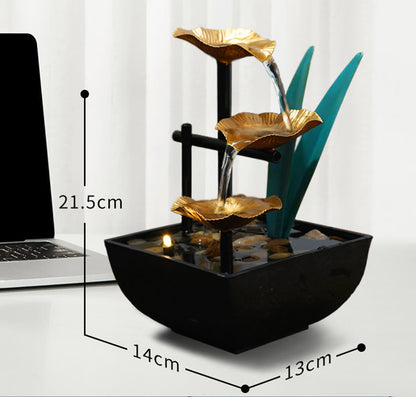 Buddha Stones Three Layers Waterfall Fountain Tabletop Lotus Ornaments With River Rocks Desktop Decoration