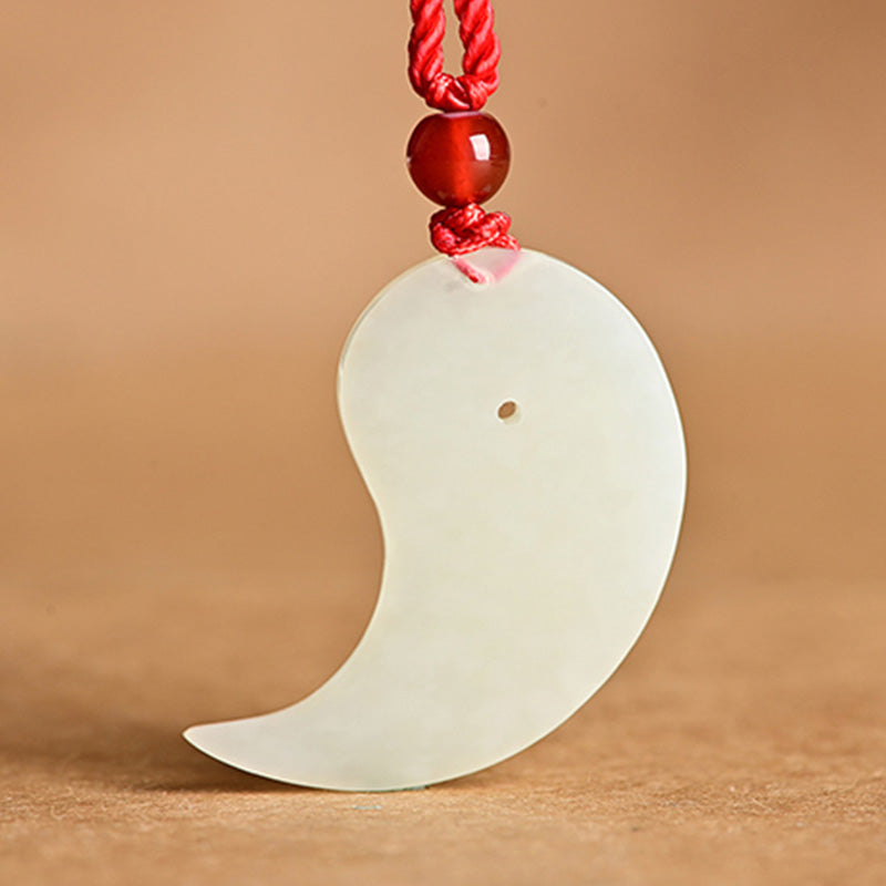 Buddha Stones Yin Yang White Jade Cyan Jade Protection Blessing Necklace String Pendant