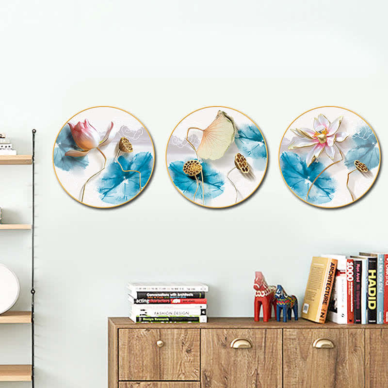 Buddha Stones 3Pcs Lotus Flower Meditation Enlightenment Wall Art Stickers