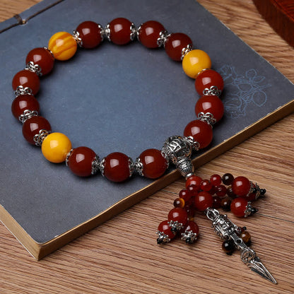 Buddha Stones Natural Tiger Eye Red Agate Dragon Vein Agate Stone Vajra Dorje Power Healing Bracelet Car Decoration