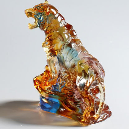 Buddha Stones Handmade Liuli Crystal Tiger Art Piece Protection Home Decoration