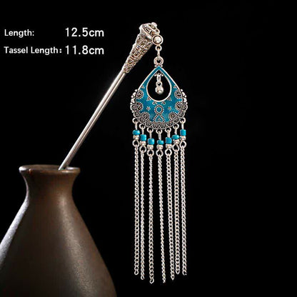 Buddha Stones Water Drop Lily of the Valley Flowers Tassels Confidence Hairpin