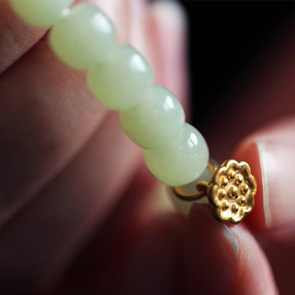 Buddha Stones Jade Lotus Abundance Adjustable Bracelet