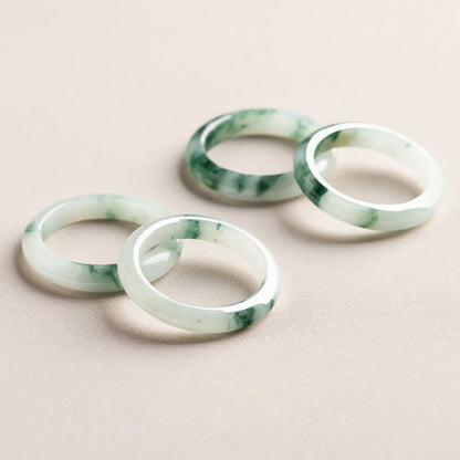 Buddha Stones Natural Green Jade Luck Abundance Ring