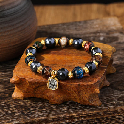 Buddha Stones Tibetan Zakiram Goddess of Wealth Liuli Glass Incense Ash Porcelain Bead Luck Bracelet (Extra 30% Off | USE CODE: FS30)