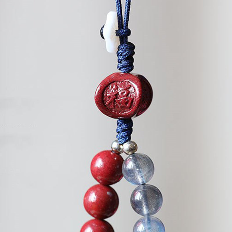Buddha Stones Natural Moonstone Cinnabar Calm Positive Phone Decoration