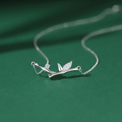 Buddha Stones Bamboo Leaf Design Copper Zircon Wealth Necklace Pendant