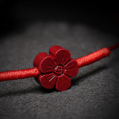 Buddha Stones Handmade Plum Blossom Four Leaf Clover PiXiu Lotus Koi Fish Cinnabar Blessing Braid Bracelet