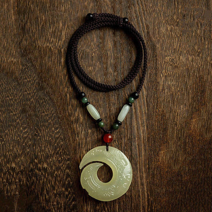 Buddha Stones Peace Buckle Jade Small Leaf Red Sandalwood Cinnabar Agate Luck Necklace Pendant