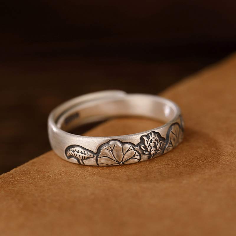 Buddha Stones 999 Sterling Silver Lotus Peony Flower Enlightenment Ring