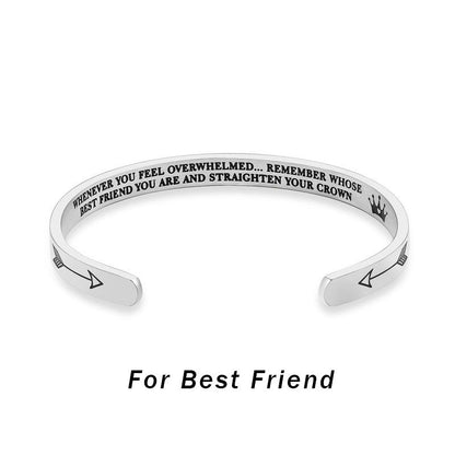Buddha Stones Inspirational Bracelets Personalized Gift for Her Him Engraved Mantra Cuff Bangle Crown Jewelry