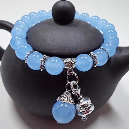 Buddha Stones Vintage Crystal Chalcedony Stone Energy Beaded Bell Charm Bracelet