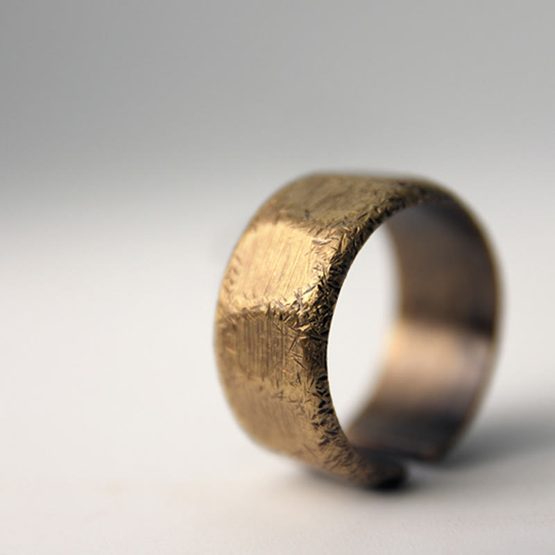 Buddha Stones Tibetan Simple Design Copper Brass Frosted Wealth Ring