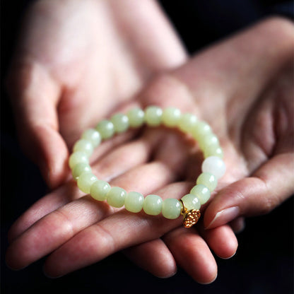 Buddha Stones Jade Lotus Abundance Adjustable Bracelet
