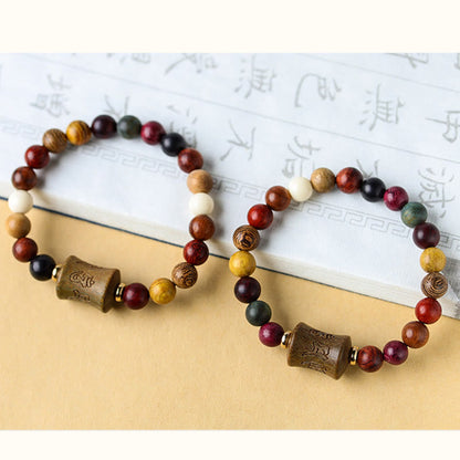 Buddha Stones Tibet Multicolored Sandalwood Om Mani Padme Hum Protection Bracelet