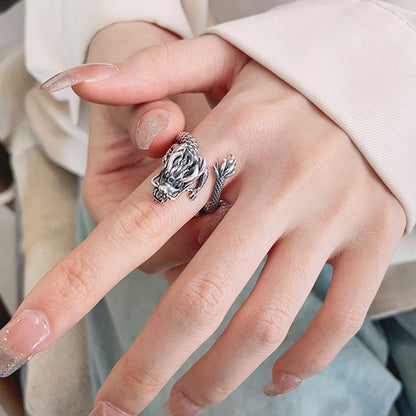Buddha Stones Vintage 925 Sterling Silver Year Of The Dragon Design Luck Metal Ring
