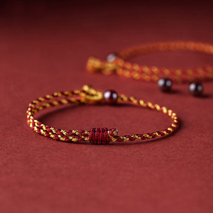 Buddha Stones Handcrafted Red Gold Rope Lotus Peace And Joy Charm Braid Bracelet