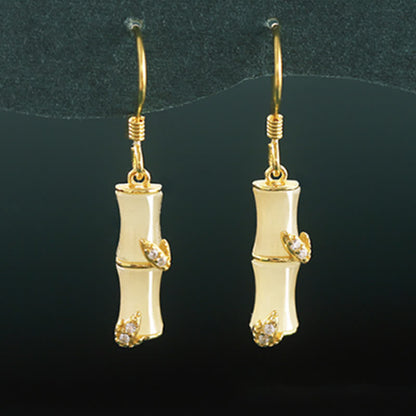 Buddha Stones 925 Sterling Silver Hetian Jade Chrysoberyl Cat Eye Red Agate Bamboo Luck Drop Earrings