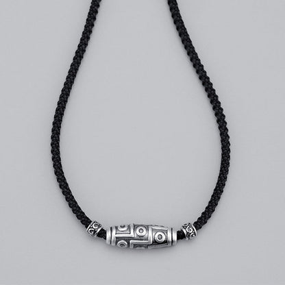 Buddha Stones 999 Sterling Silver Nine-Eye Dzi Bead Pattern Protection Rope Necklace Pendant