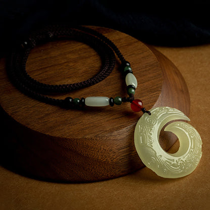 Buddha Stones Peace Buckle Jade Small Leaf Red Sandalwood Cinnabar Agate Luck Necklace Pendant