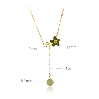 Buddha Stones 925 Sterling Silver Hetian Cyan Jade Plum Flower Blossom Design Luck Necklace Pendant