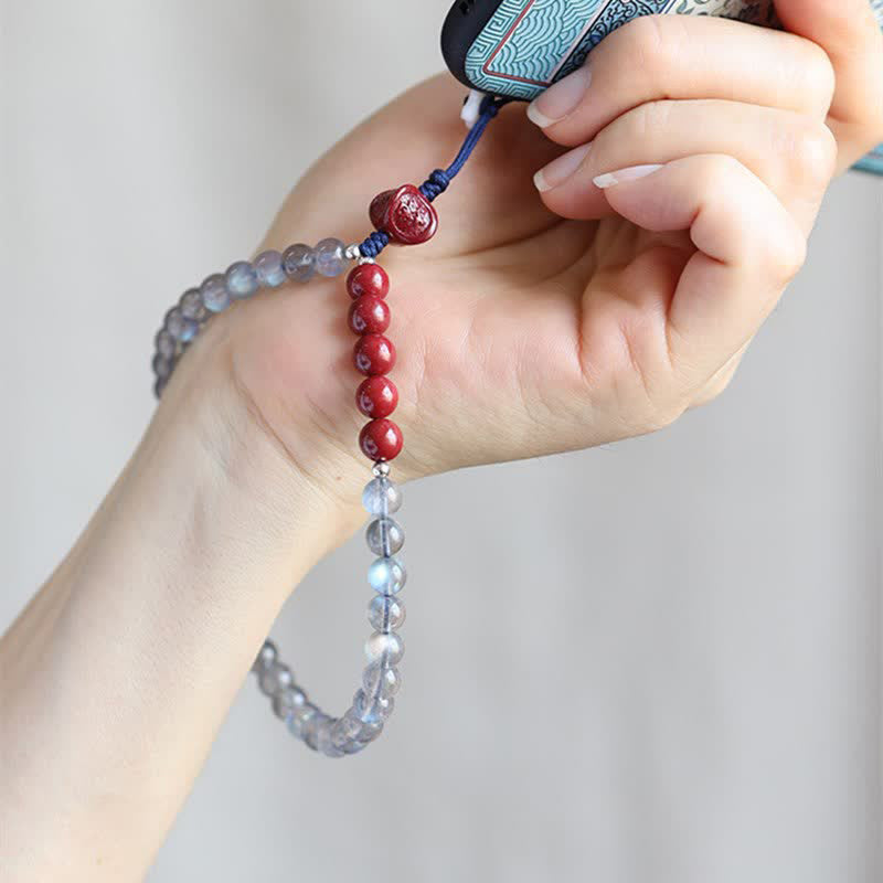 Buddha Stones Natural Moonstone Cinnabar Calm Positive Phone Decoration