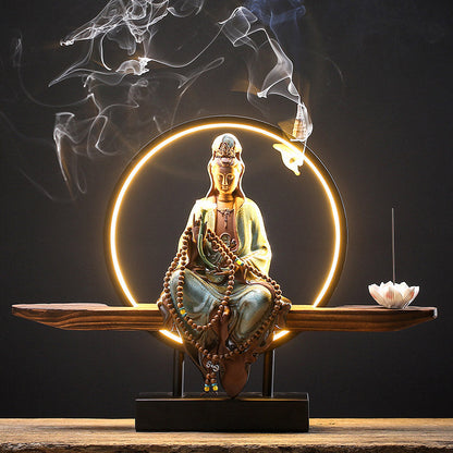 Buddha Stones Buddha Avalokitesvara Ceramic Lotus Relaxation Incense Burner Decoration