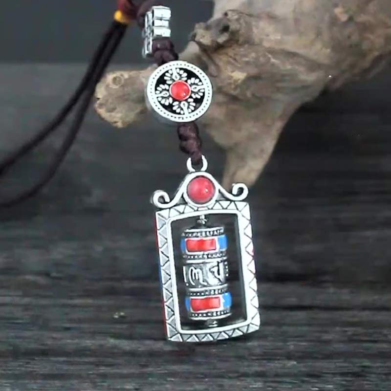 Buddha Stones Six True Words Prayer Wheel Rotation Knot Blessing Keychain Decoration