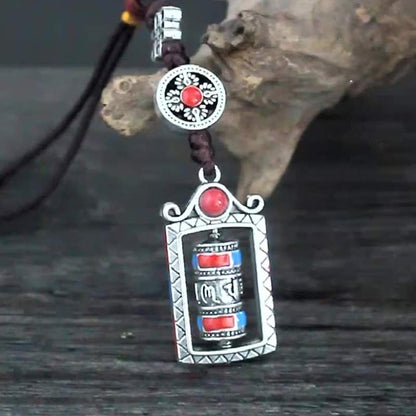 Buddha Stones Six True Words Prayer Wheel Rotation Knot Blessing Keychain Decoration