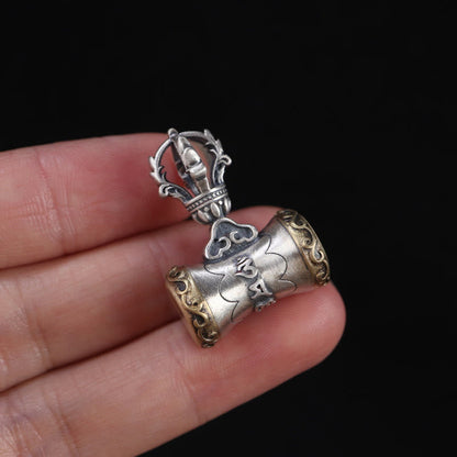 Buddha Stones Tibet 925 Sterling Silver Om Mani Padme Hum Dorje Bell Vajra Engraved Enlightenment Pendant Hanging Decoration