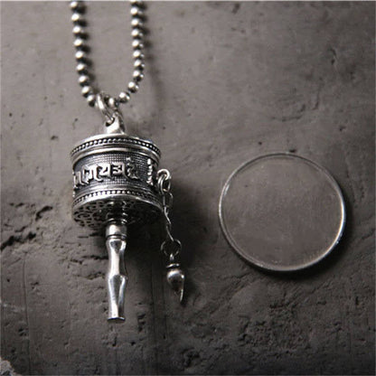 Buddha Stones 925 Sterling Silver Om Mani Padme Hum Prayer Wheel Purity Rotatable Necklace Pendant