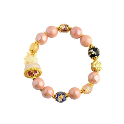 Buddha Stones Tibetan Incense Ash Liuli Glass Bead Luck Protection Nine Tailed Fox Bracelet