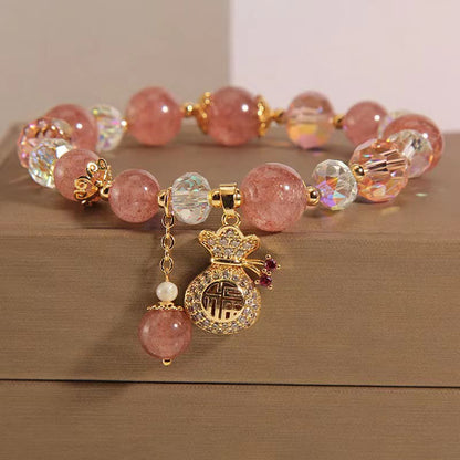 Buddha Stones "Wishing Love and Sweet Blessings"Strawberry Quartz Bracelet Includes Gift Message Card