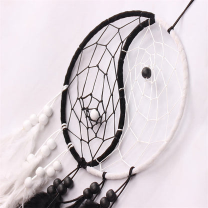 Buddha Stones Yin Yang  Dream Catcher Circular Net with Feathers Balance Decoration