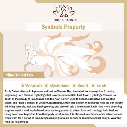Buddha Stones Hetian Cyan Jade Nine Tailed Fox Luck Necklace String Pendant