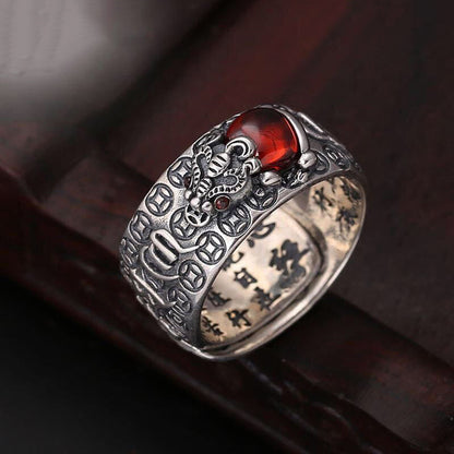 Buddha Stones Genstone PiXiu Feng Shui Frog Vajra Dorje Heart Sutra Wealth Adjustable Ring