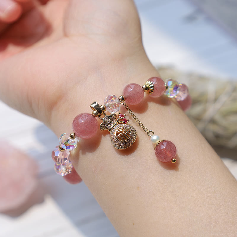 Buddha Stones "Wishing Love and Sweet Blessings"Strawberry Quartz Bracelet Includes Gift Message Card