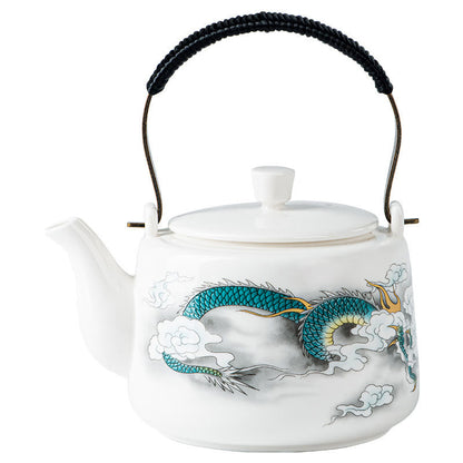 Buddha Stones Vintage Dragon Mountain Fisherman Landscape White Porcelain Ceramic Kung Fu Teapot