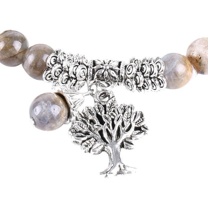 Buddha Stones Natural Gemstone Tree of Life Lucky Charm Stretch Bracelet