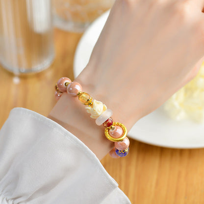Buddha Stones Tibetan Incense Ash Liuli Glass Bead Luck Protection Nine Tailed Fox Bracelet