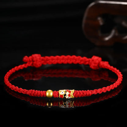 Buddha Stones 999 Gold Luck Koi Fish Handcrafted Braided String Bracelet