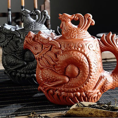Buddha Stones Vintage Dragon Phoenix Ceramic Teapot