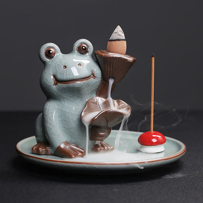 Buddha Stones Meditation Frog Ceramic Lotus Healing Incense Burner